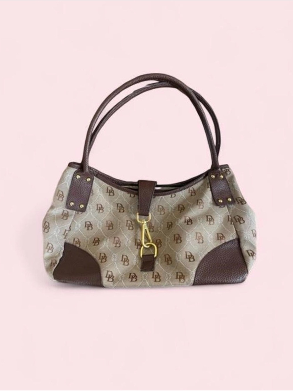 Dooney & Bourke Monogram Canvas Satchel Brown Leather Trim